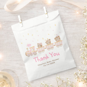 Sacolinha Chuveiro de Bebê Trem Rosa Urso Obrigado