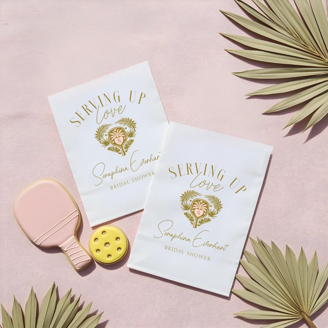 Sacolinha Chuveiro de Noiva de Picles com Palmeira Tropical  (Retro Tropical Palm Tree Pickleball Bridal Shower Favor Bag)