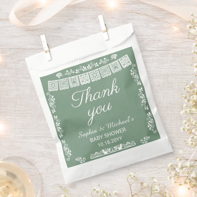 Sacolinha Cielito Lindo Sage Green Papel Picado Baby Shower (Cortado)