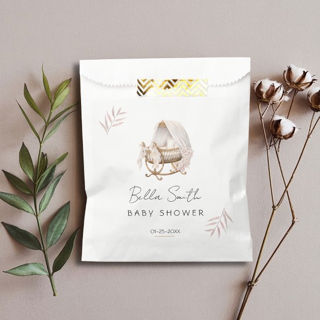 Sacolinha Classic Floral Gold Bassinet Baby Shower (Criador carregado)