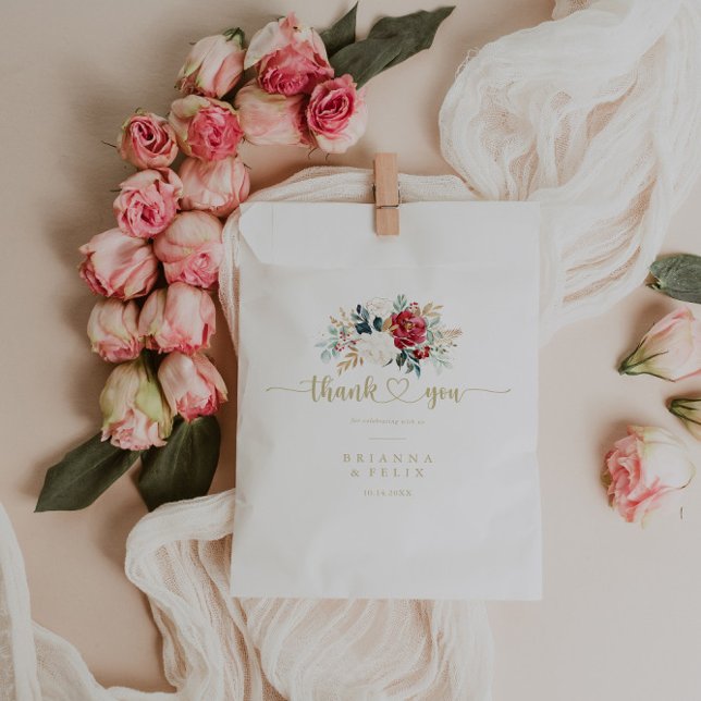 Sacolinha Clássico Dourado Floral Obrigado Casamento (Criador carregado)