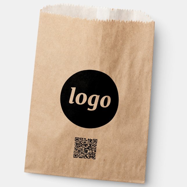 Sacolinha Código QR Promocional de Negócios de Logo Simples  (Simple logo with QR code business branding promotional Kraft brown paper bag for branded packaging)