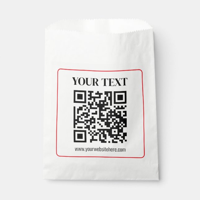 Sacolinha Código QR simples preto e branco com borda vermelh (Frente)