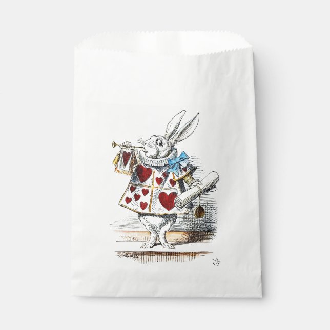 Sacolinha Coelho Branco Alice Wonderland Hearts (Frente)