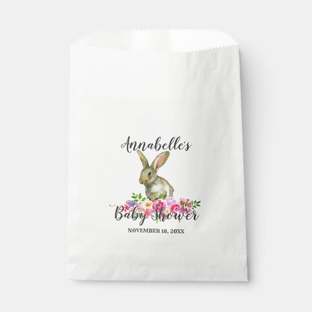 Sacolinha Coelho Coelho Aquarela Obrigado Floral Chá de fral (Frente)