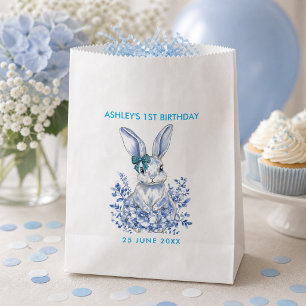 Sacolinha Coelho Floral Azul para Aniversário de 1 Ano para