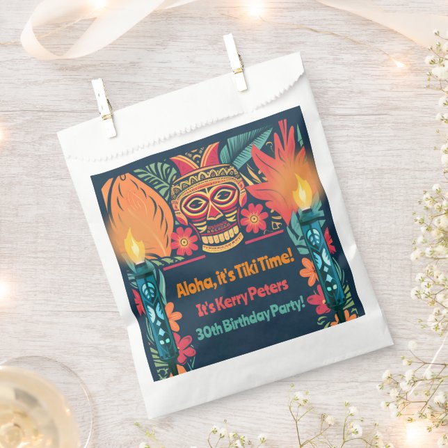 Sacolinha Colorida Tiki Luau Festa de aniversário do crânio (Cortado)