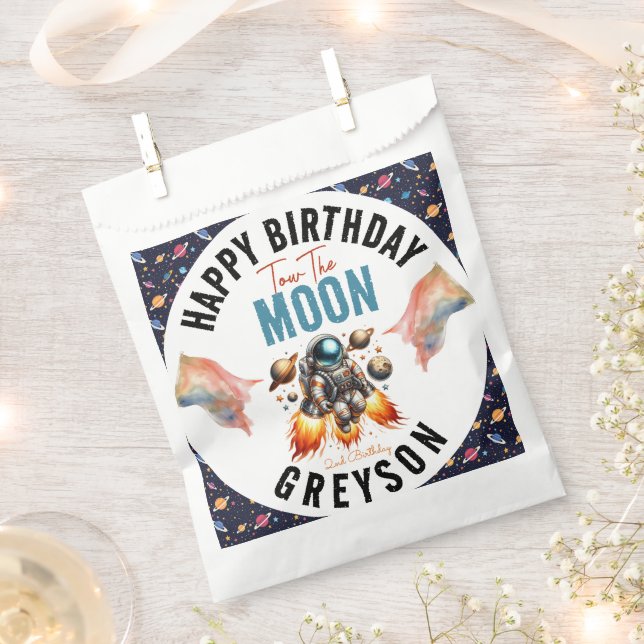 Sacolinha comece com o espaço segundo aniversário da lua (Cortado)