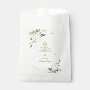 Sacolinha Comunhão Sagrado Floral Branco Dourado de Luxo