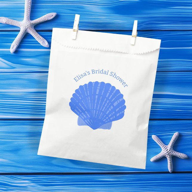 Sacolinha Conchas Azuis PERSONALIZADAS Festa de Noiva na Pra (Blue Seashells CUSTOM Beach Bridal Shower Favor Bag
)