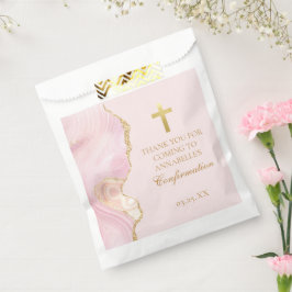 Sacolinha Confirmação Elegante Partido de Agato Dourado Rosa