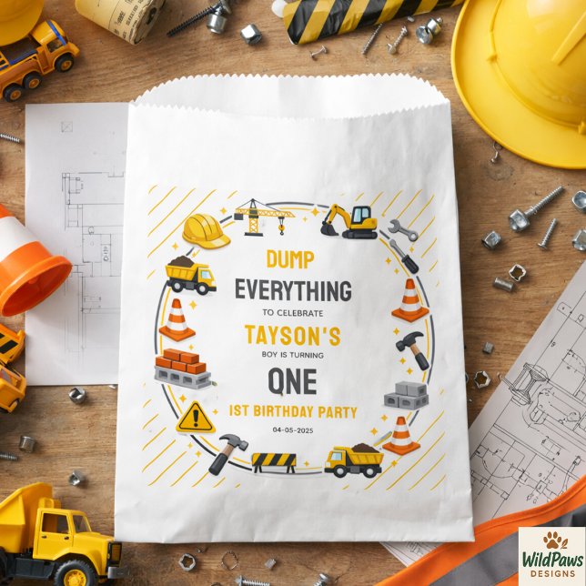 Sacolinha Construction 1ST Birthday | Builder Truck Party (Construction 1ST Birthday | Builder Truck Party Favor Bag
)