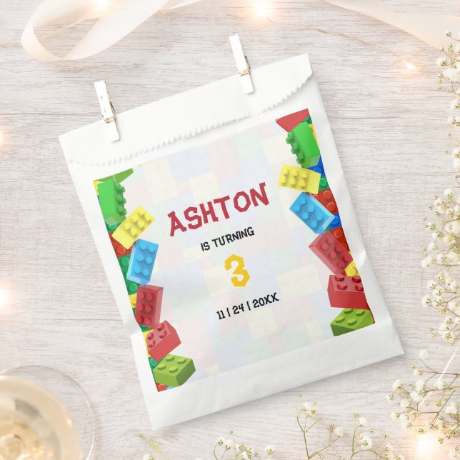 Sacolinha Convite de Aniversário de Blocos de Construção, An (Cortado)