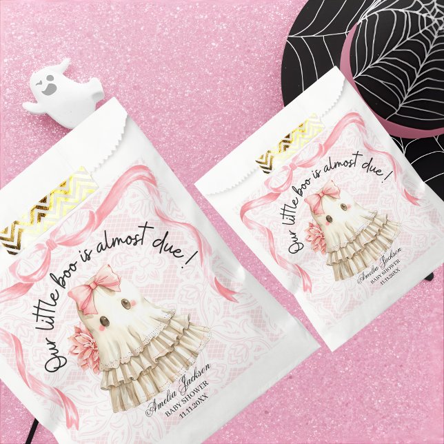 Sacolinha convite para chás de fraldas de fantasma fofo rosa (Criador carregado)