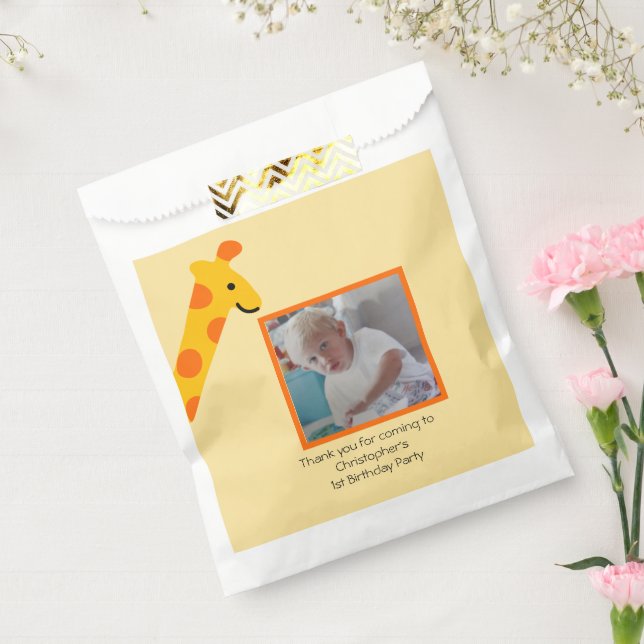 Sacolinha Convite para primeiro aniversario Giraffe Photo Bo (Selado)