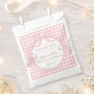 Sacolinha Coquete Gingham Rosa com Laço Sobremesa Chá de Noi
