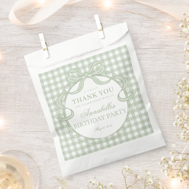 Sacolinha Coquete Gingham Verde com Laço de Aniversário Dess (Cortado)