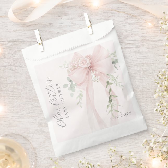 Sacolinha Coquette Bow Greenery Baby in bloom baby Shower (Cortado)