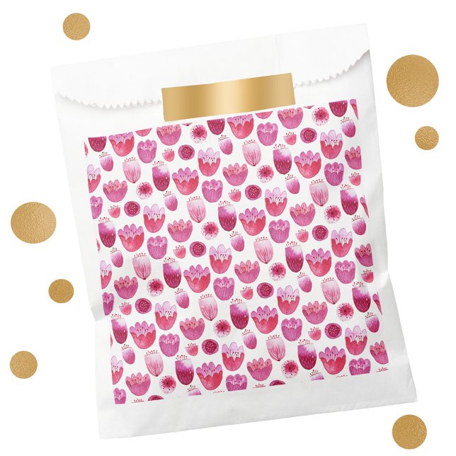 Sacolinha Cor da Água, Rosa Floral (Watercolor blossom floral pattern hot pink party favor bag)