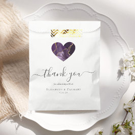 Sacolinha Coração de Ágata Obrigado Casamento Roxo Dourado