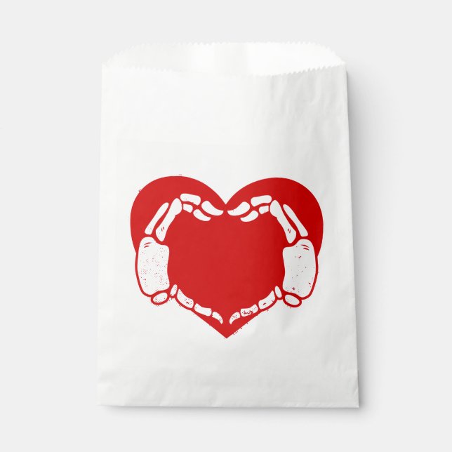 Sacolinha coração esqueleto mãos gótica namorados vermelho (Frente)