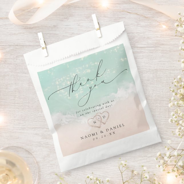 Sacolinha Corações Modernos no Casamento de Sand Beach (Cortado)