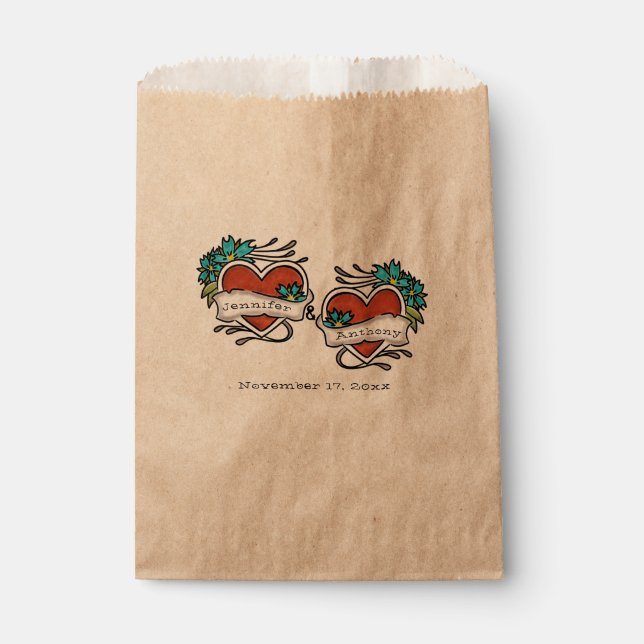 Sacolinha Corações Tatuados, Casamento Gráfico de Tatuagem (Frente)