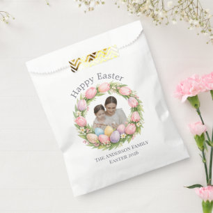 Sacolinha Coroa Floral e Foto da Família Páscoa Personalizad