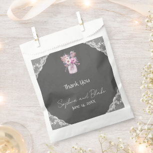 Sacolinha Country Lace Mason Jar Cinza Casamento Favor Bolsa