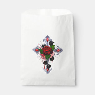 Sacolinha Cruz de Prata com Rosa vermelha
