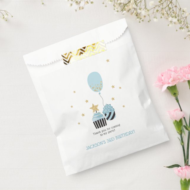 Sacolinha Cupcakes e balão azul | Aniversário do Menino Obri (Selado)