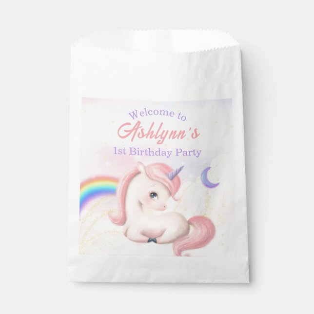 Sacolinha Custom Name Girls Pastel Rainbow Unicorn (Frente)