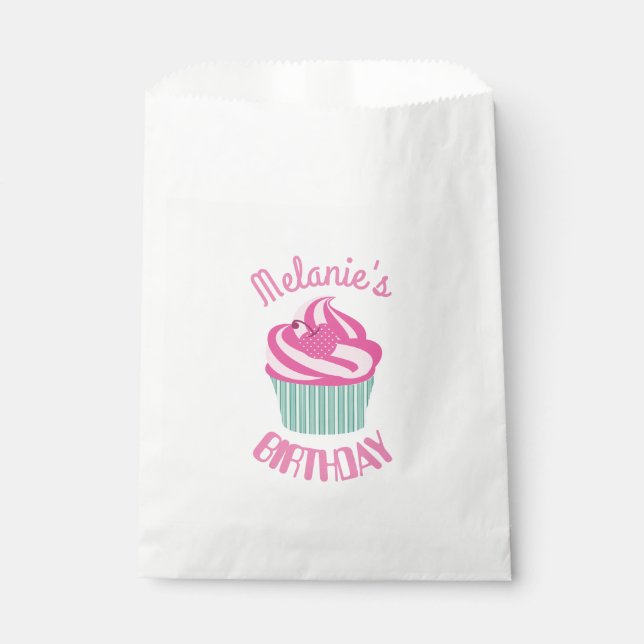 Sacolinha Custom Pink Birthday Cupcake Personalised (Frente)