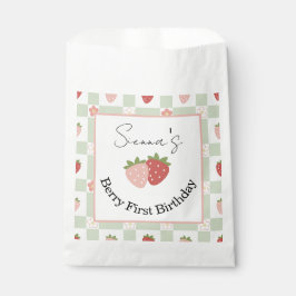 Sacolinha Customisable Strawberry Gingham First Birthday