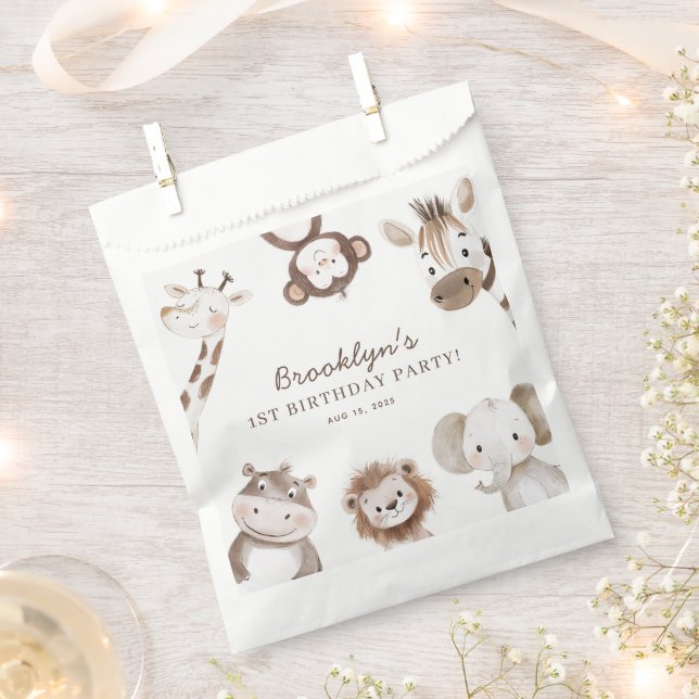 Sacolinha Cute Animals Safari Jungle Birthday Party Kids (Cortado)