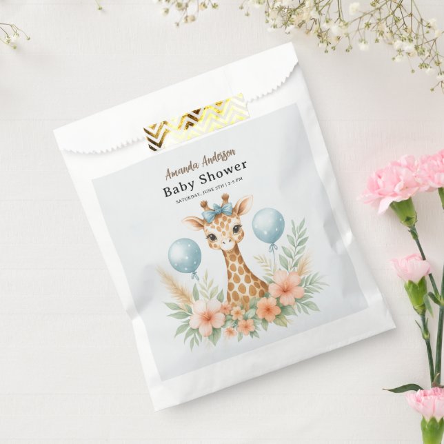 Sacolinha Cute Baby Giraffe Boy Baby Shower | Blue Safari (Selado)