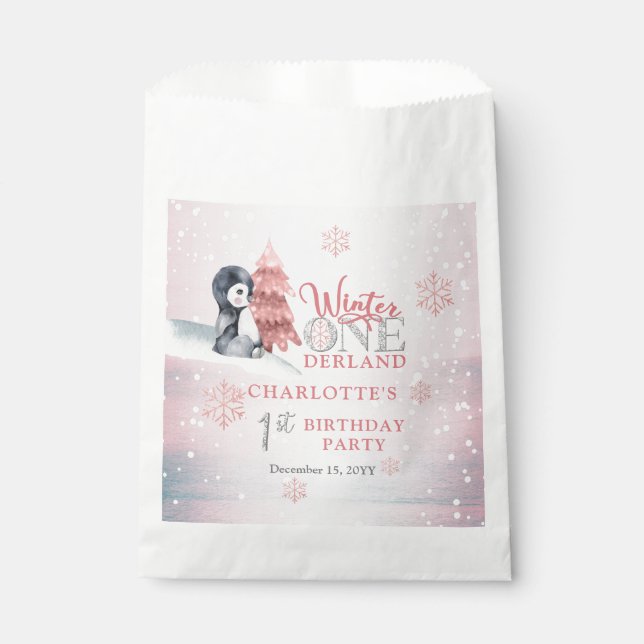 Sacolinha Cute Baby Penguin Winter ONE derland primeiro aniv (Frente)