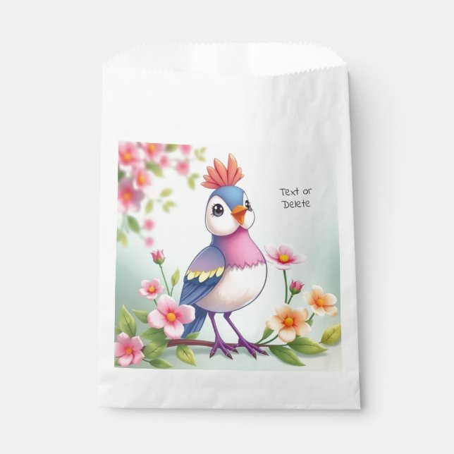 Sacolinha Cute Blue Pink Bird Floral Favor Bags (Frente)