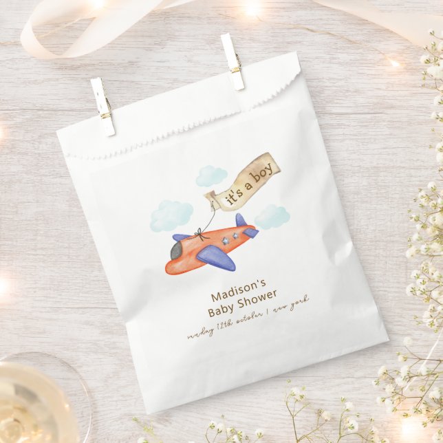 Sacolinha Cute Boy Minimal Aviator Airplane Baby Shower  (Cortado)