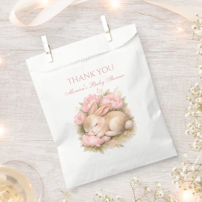 Sacolinha Cute Bunny Rabbit Pink Blush Peony Baby Shower (Cortado)