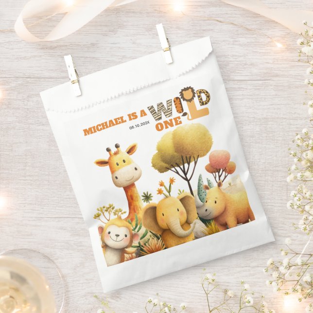 Sacolinha Cute Festive Safari Animals WILD ONE 1st Birthday  (Cortado)