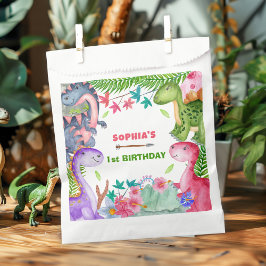 Sacolinha Cute Girl Dinosaur 1st Birthday Party