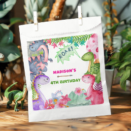 Sacolinha Cute Girl Dinosaur 4th Birthday Party