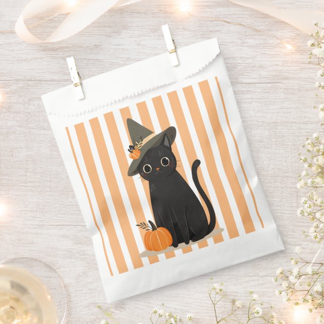 Sacolinha Cute Halloween Black Cat with Witch Hat Pumpkin (Cortado)
