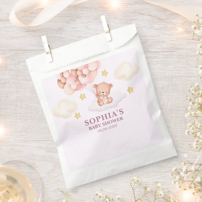 Sacolinha Cute Pink Watercolor Bear Baby Shower Girl (Cortado)