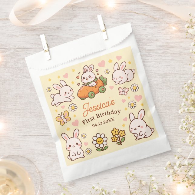 Sacolinha Cute Rabbits Easter 1st Birthday Party Favor Bags (Cortado)