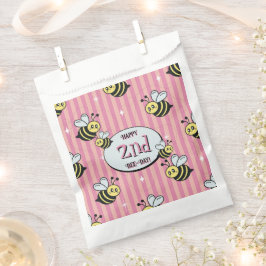 Sacolinha Cute Retro Pink Striped Bumblebee Birthday