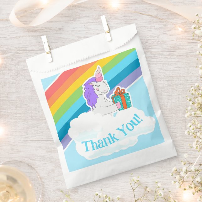 Sacolinha Cute Unicorn Rainbow Thank You  (Cortado)