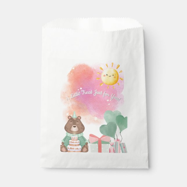Sacolinha Cute Watercolor Bear Birthday Favor Box (Frente)