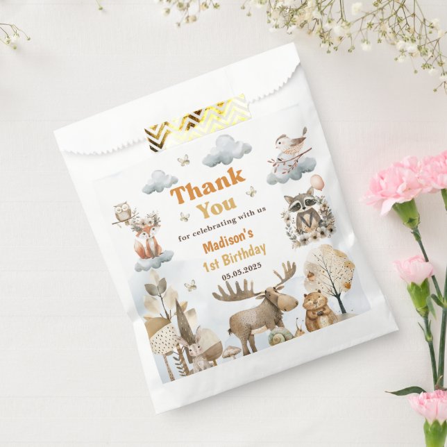 Sacolinha Cute Woodland Animals 1st Birthday Party Favor Bag (Selado)